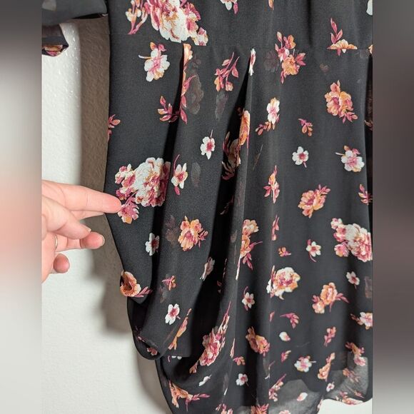 City Chic Black Pink Floral Draped Faux Wrap Party Dress Womens 16 - Picture 4 of 6